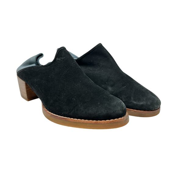 All Black Mules Heel Collapsible Back Slip On Suede Leather Black Blue Sample - Picture 1 of 16